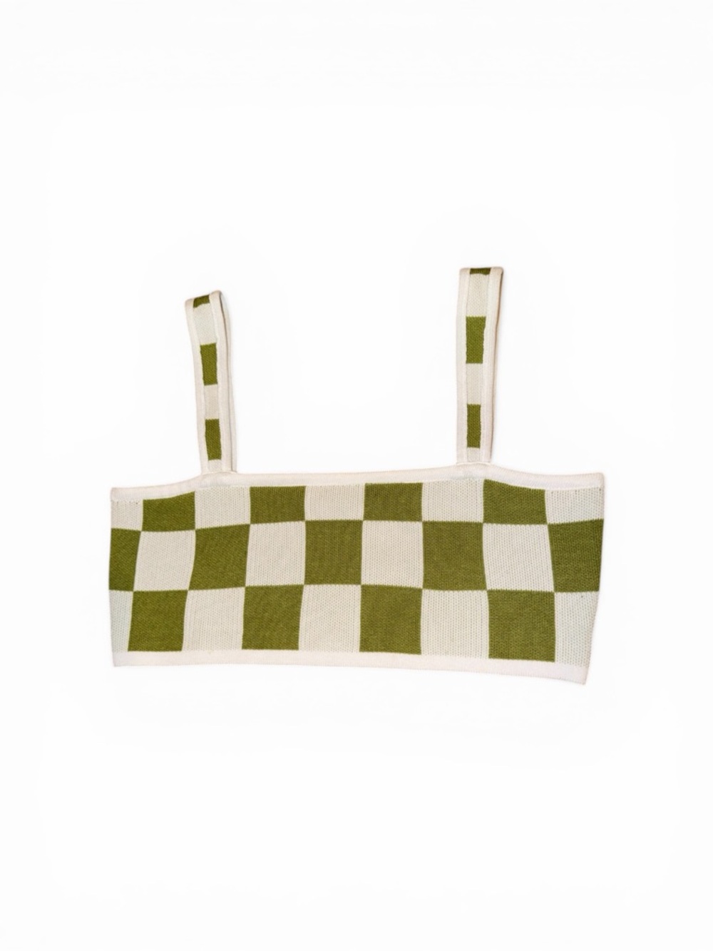 Belle the Label Green Wasabi Checkered Knit Crop Tank Top